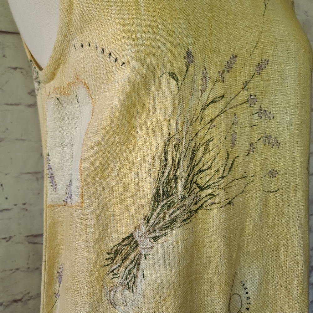Vintage Sweet Jessie Yellow Botanical Print 100% Linen Tank Maxi Dress Medium - Picture 8 of 10